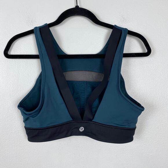 Lululemon Run The Day Bra Submarine Black Nulux Deep V Back Mesh Panel Size 10‎ - Picture 6 of 9